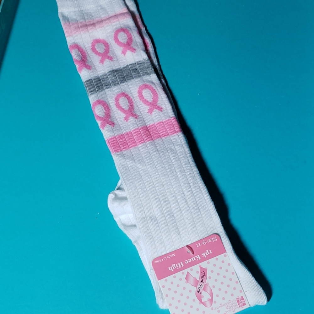 Breast cancer awareness ribbon knee socks